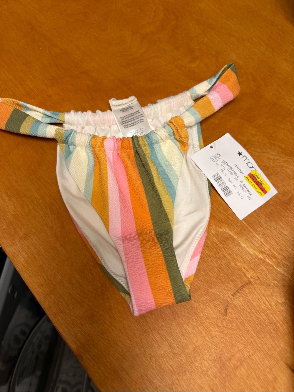 O'Neill Multicolor Striped Bikini Bottom - Pink, Orange, Green, Blue, White